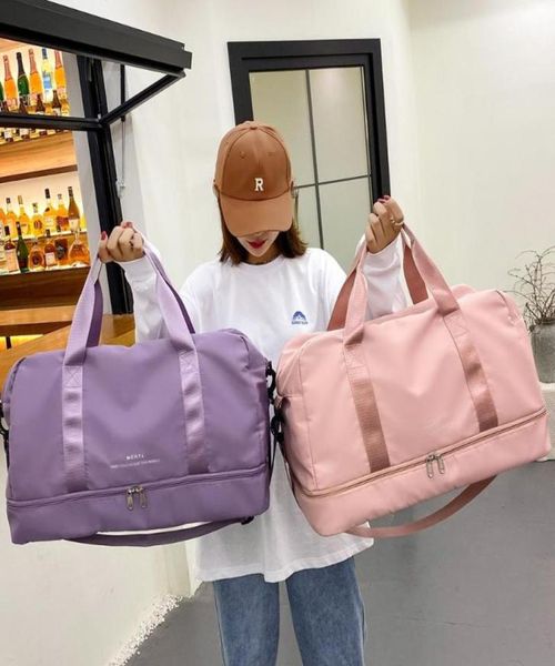 

duffel bags fitness travel bag women sports doublelayer gym waterproof suitcase duffle large shoulder with shoe compartment8634703
