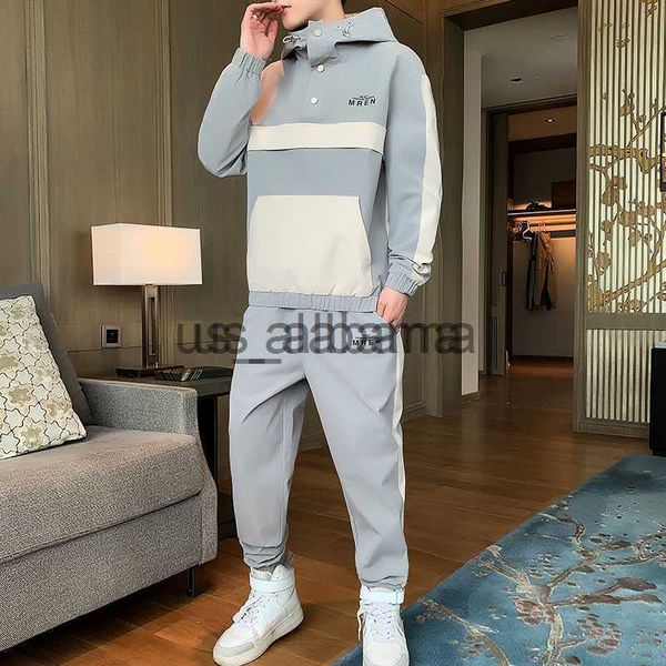 

men's tracksuits men tracksuit 2023 sweatshirt set for couple hooded collar streetwear hoodies mens sweatpant set x0907, Gray