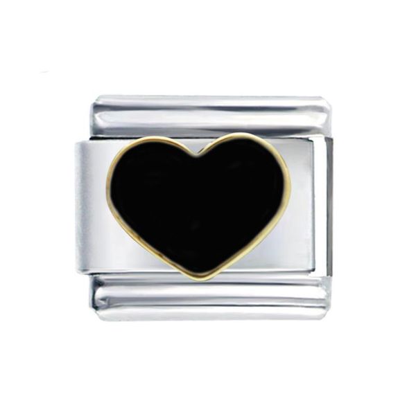 

whole stainless steel 9mm classic size composable links adjustable hand enamel black heart love italian charm bracelet links6394973