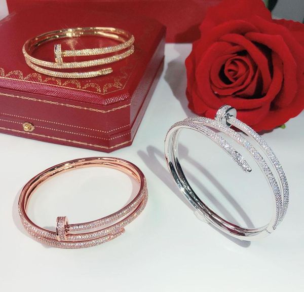 

brands screw full drill nails gold bracelets women bangles punk for gift luxurious superior quality jewelry three circle 4134784, Black
