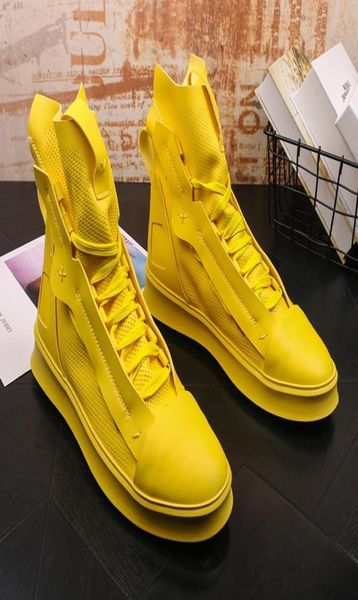 

triple comfortabl fashion men yellow casual boots high lace up trending man leisure shoes platform hip hop zapatos white v231575597, Black