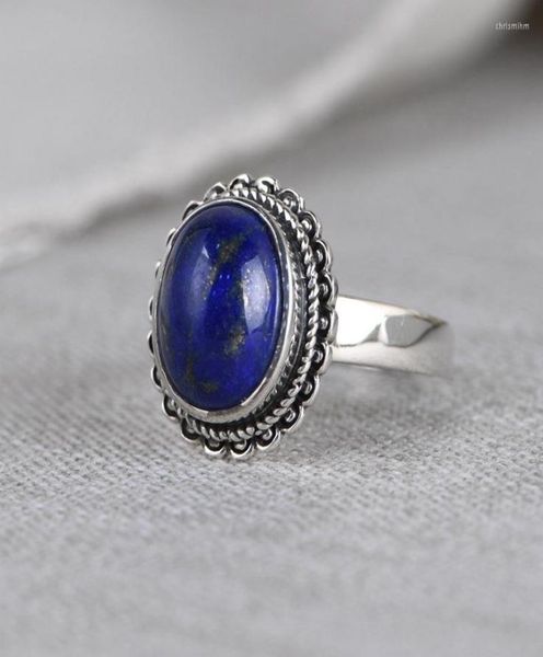 

cluster rings fnj 925 silver lapis lazuli real original s925 solid prue ring for women jewelry vintage oval flower9716878, Golden;silver