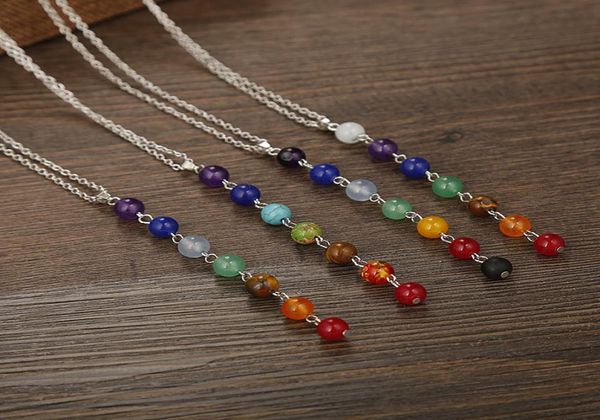 

7 yoga chakra beads pendant necklace women reiki healing balancing necklaces fashion indian jewelry will and sandy2355385, Silver