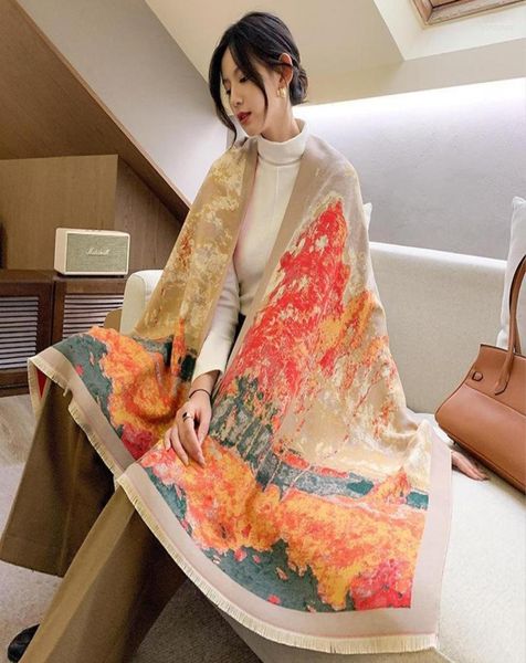 

scarves winter cashmere scarf women 2022 fashion warm shawls wraps brand designer printed pashmina thick blanket cape foulardscarv6468774, Blue;gray