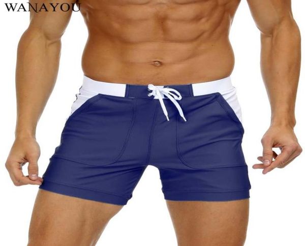 

wananyou quick dry pocket men039s running shortsdrawstring workout gym shorts for mentight swimming beach male sports trunk1192593, Black;blue