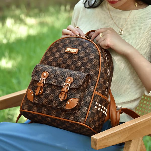 

wholesale women shoulder bags 2 elegant classic plaid retro handbag outdoor leisure thickened color matching leather backpacks personalized