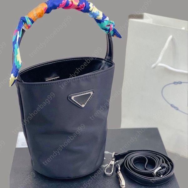 

fashion women luxury bucket bag designer shoulder bag nylon hobo handbags with scarf totes black mini purse