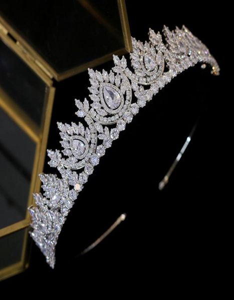 

luxury cubic zirconia dripping headwear bridal crystal crown wedding hair accessories beauty graduation crown bride tiaras y2008076468130, White;golden