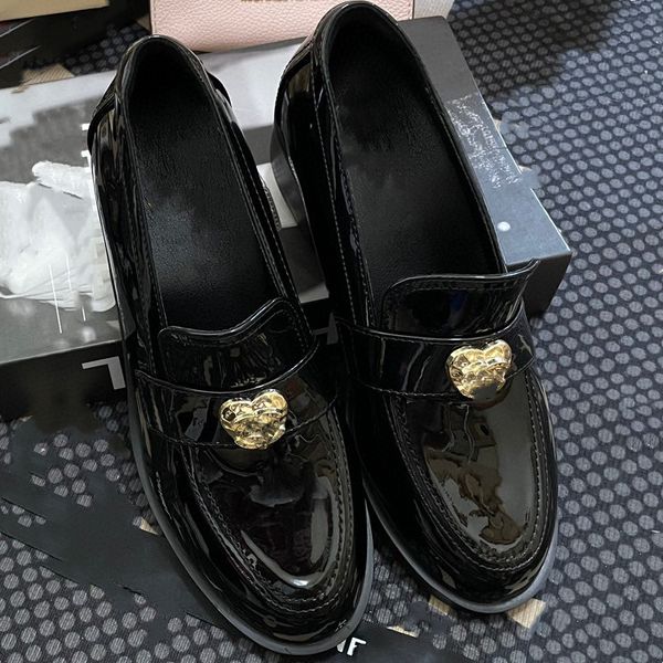 

new luxury standard dress shoes thick sole lefu love buckle flats balack english style small leather shoes work shoes coarse high heels sing, Black