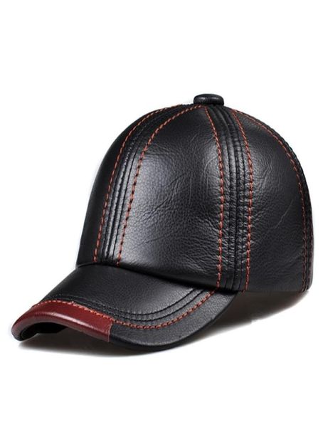 

whole genuine leather baseball cap men women black cowhide hat adjustable autumn winter real leather peaked hats 2205143291967, Blue;gray
