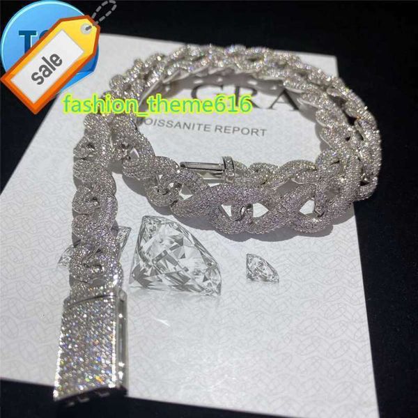 

full iced out classic box clasp moissanite cuban link chain fine hip hop men jewelry cuban necklace bling diamond chain, Silver