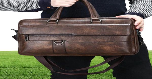

puimentiua retro men solid color bag faux leather briefcase large capacity shoulder bag large casual business lapbriefcase7192027