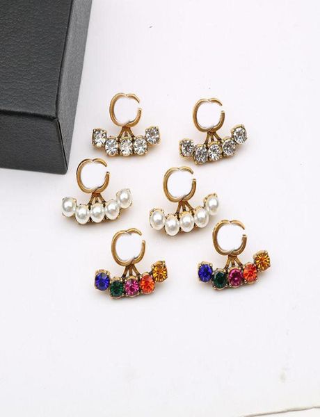 

shiny colorful diamond earrings pearl letter earrings women designer earrings brand charm earring rhinestone korean charm studs9274699, Black
