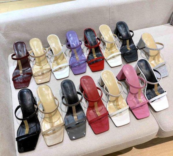 

classic retro shoes with square toe thick highheeled sandals half drag opentoed slippers7719393, Black