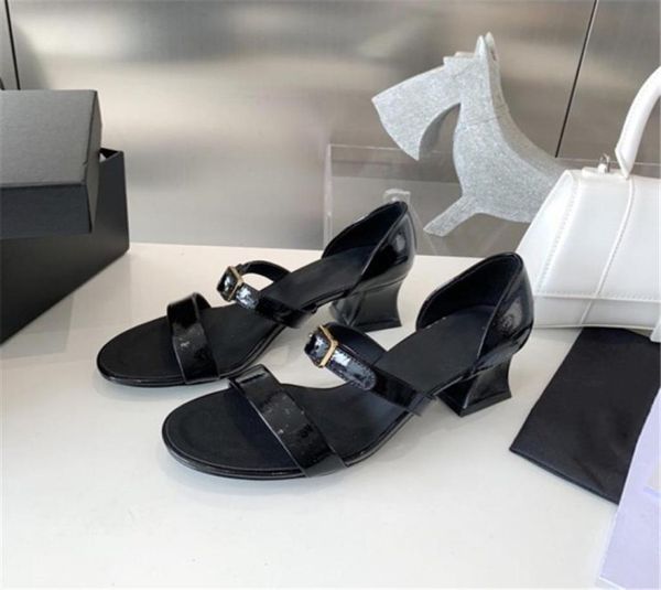 

womens fashion thick heel round head sandals thin belt single shoe cowhide sheepskin color matching high heels size 35392881011, Black