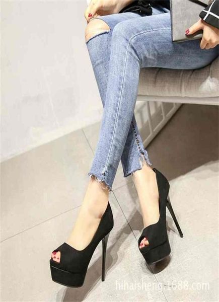 

fashion peep toe pumps concise flock shallow high heels 13cm platform office women nightclub party ladies shoes 2104159824465, Black;white