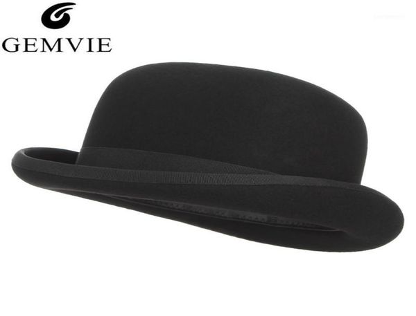 

gemvie 4 sizes 100 wool felt black bowler hat for men women satin lined fashion party formal fedora costume magician cap11223020, Blue;gray