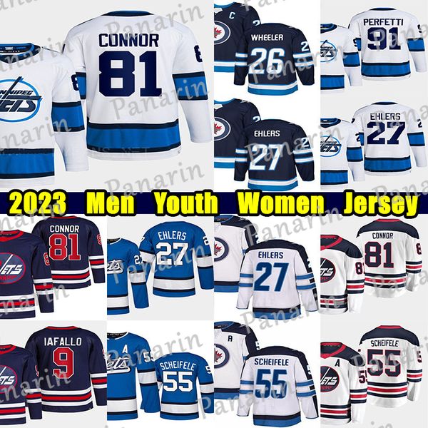 

#81 kyle connor reverse retro hockey jersey #27 nikolaj ehlers mark scheifele nate schmidt josh morrissey alex iafallo mason appleton adam l, Black;red