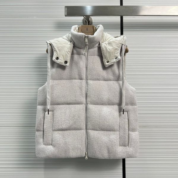 

women's down jacket european fashion brand autumn and winter knitted and spliced down vest, Black