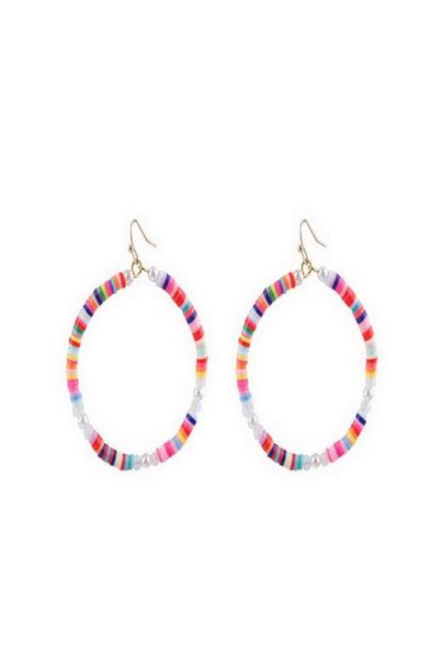 

natasha accessories 3mm multi beads hoop earrings recyclable rainbow colorful polymer clay beads hoop earrings mixcolor pearls hoo7677577, Golden;silver