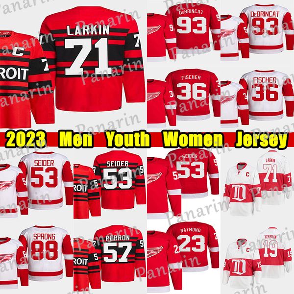

#71 dylan larkin reverse retro hockey jersey #93 alex debrincat moritz seider david perron gordie howe steve yzerman christian fischer lucas, Black;red