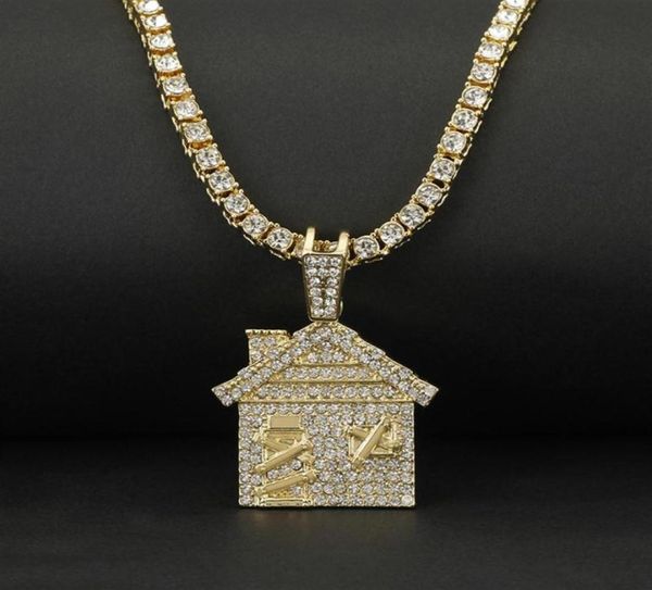 

hip hop bando trap house necklace men bling savage pendant necklace with tennis chain female ice out link chain jewelry c0219247l9764381, Silver
