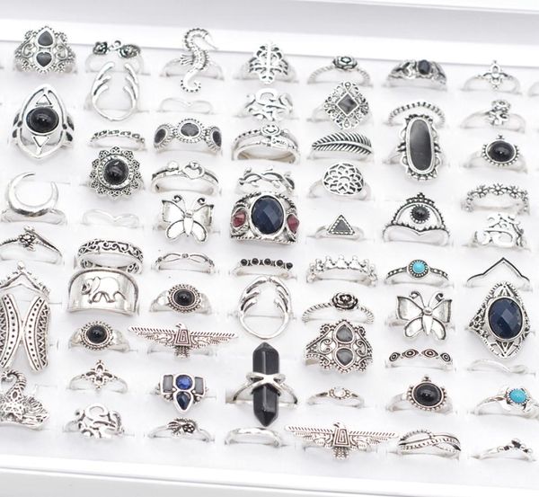 

bulk lots 50pcs antique silver bohemia vintage rings women natural stone charm ethnic fashion party gifts jewelry accessory wholes8403786, Golden;silver
