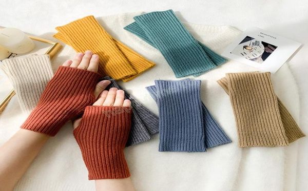 

winter autumn women men warm fingerless knitted wool gloves solid color stretch mittens exposed finger short cashmere gloves8048240, Blue;gray