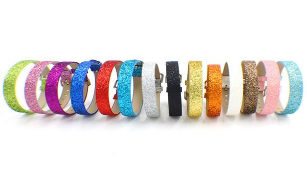 

10pcs 8mm glitter shining powder pu leather wristband bracelet fit for 8mm slide letters charms diy women jewelry7555337, Silver