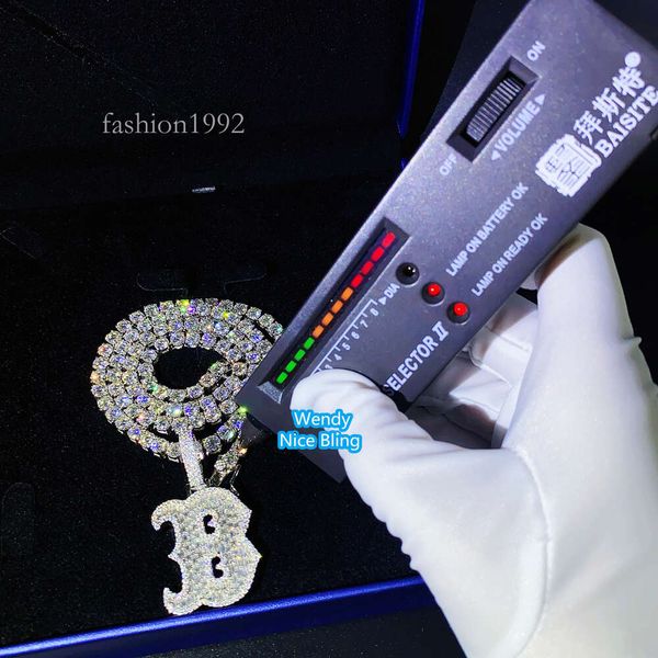 

Pass Diamond Tester Custom Necklace Pendant Tennis Chain Solid Gold Prong Set Vvs1 Moissanite Diamond Letter Pendant Necklace