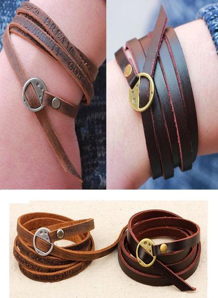 

statement multilayer genuine leather wrap bracelet mens women wish friendship vintage bracelets bangles men jewelry pulseras h6039385, Golden;silver