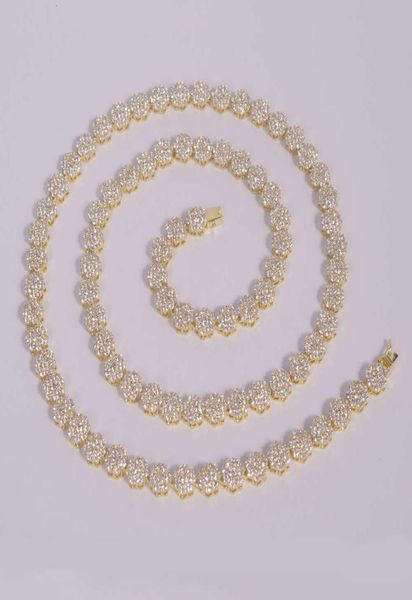 

5mm clustered rose white gold plated 925 sterling sier iced diamond cz flower tennis chain necklace7455998, Silver