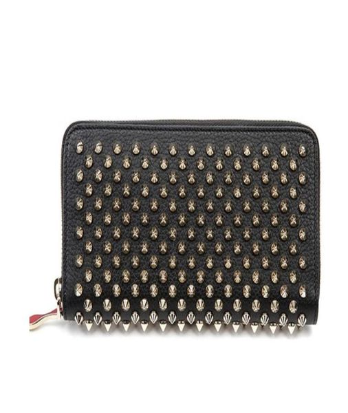 

men women genuine cow leather red line with spikes fashion wallets ladies new party wallets holders6922035, Red;black