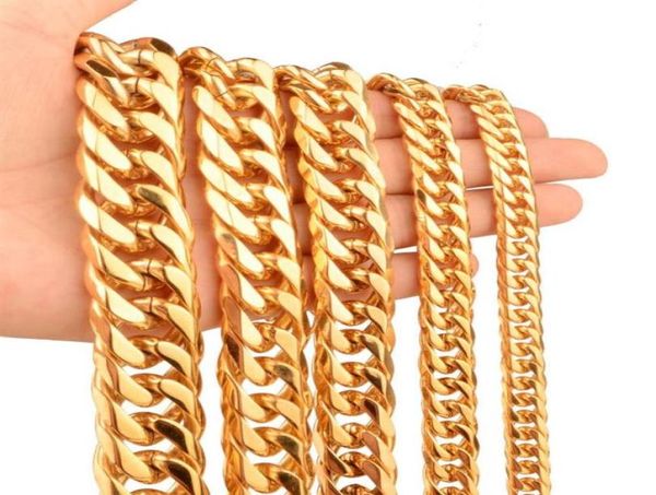

men women hip hop golden chains 316l stainless steel 6 sides high polished 18k gold plated hiphop necklace punk jewelry 9mm21mm w3793950, Silver