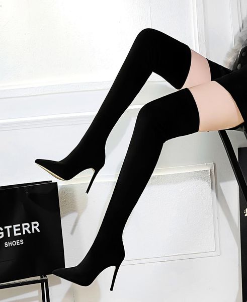 

2020 fashion long stocking boots winter concise women high stiletto heel above knee club party thigh boots1827858, Black