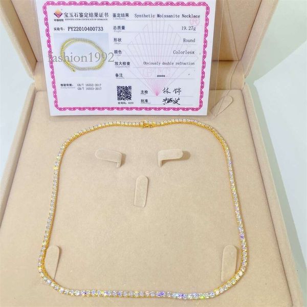 

gtc certificate vvs moissanite yellow gold 3mm diamond tennis chain 10k solid gold tennis necklace, Silver