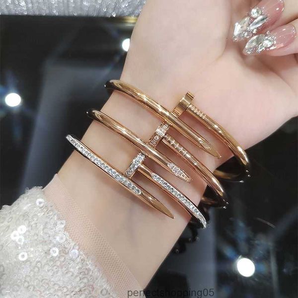 

luxury fashion designer bangle gold and silver bracelet 18k nail all steel alloy electroplating real technology will never fade with box, Black
