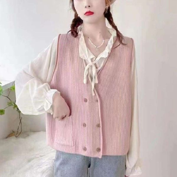 

early autumn chic womens vests soft glutinous korean style sweet v neck sweater vest knitted spring and, Black;white