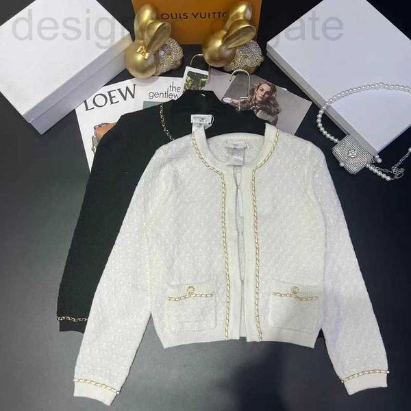 

womens knits & tees designer goods autumn and winter new metal accessories round neck knitted cardigan fashion brand temperament small fragr, White