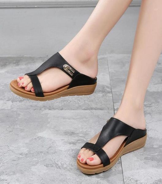 

dhenlu2022 arrivals slippers women summer wedge sandals woman flip flops shoes ladies low heel platform slides9212917, Black