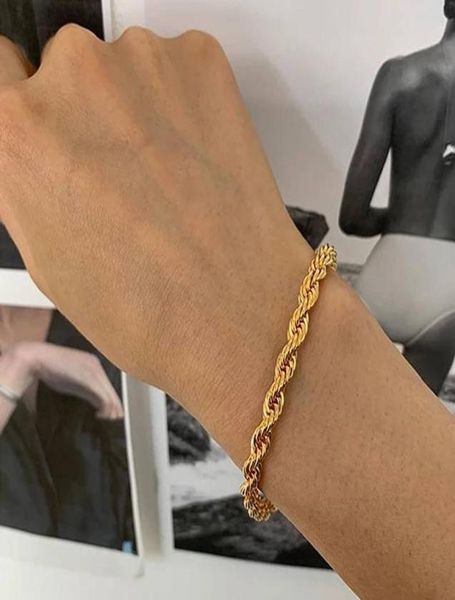 

amorcome sreet style alloy metal thick ed rope chain bracelets for women men gold chunky thick bracelets jewelry2845171, Black