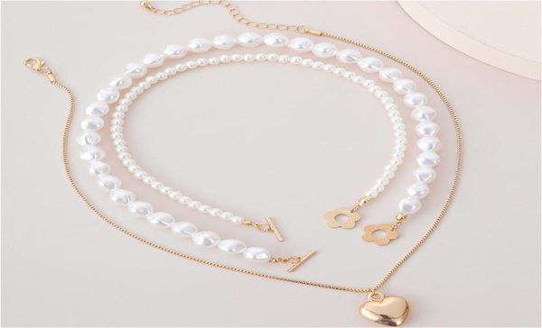 

pendant necklaces elegant heart neckalce jewelry for women multilayer gold color chain statememt simulated pearl choker necklace1875991, Silver
