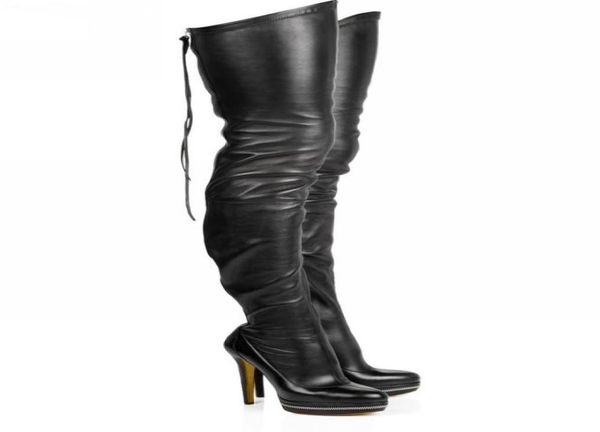 

overknee boots women high boots italian elastic pu slipon boot woman stiletto heel shoes thighhigh boot zy4656849184, Black