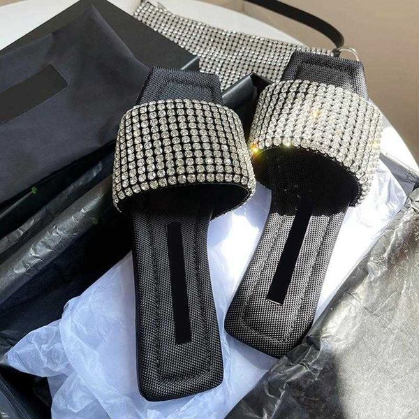 

slippers diamond flat for women summer style bling open toe fashion black square