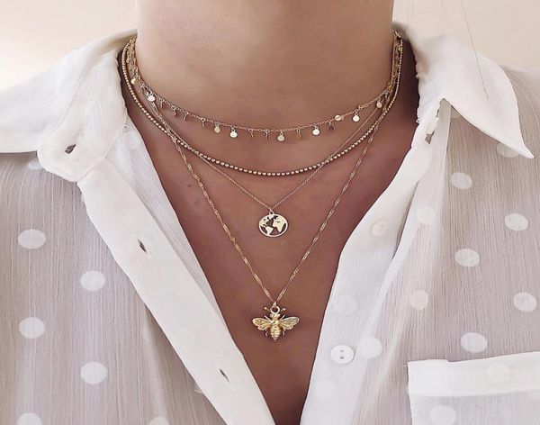 

wafer map bee coin pendant multilayer necklace for womens gold 7277413, Silver