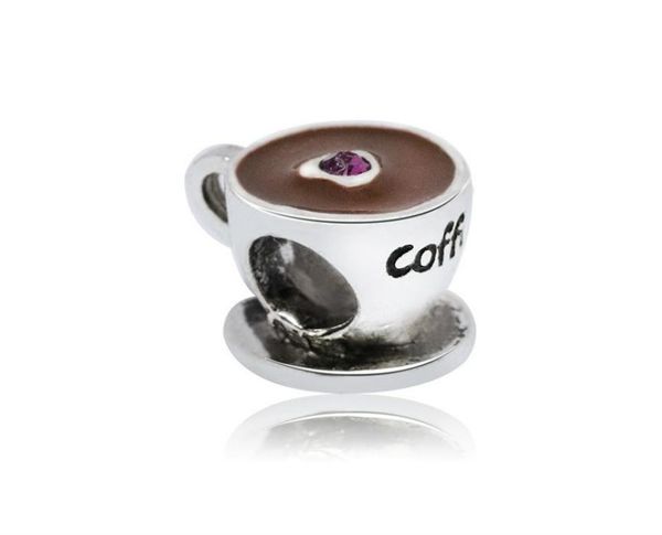 

fits bracelets 20pcs coffee cup chocolate enamel charms beads silver charms bead for women diy european necklace jewelry accessorie4221106, Black