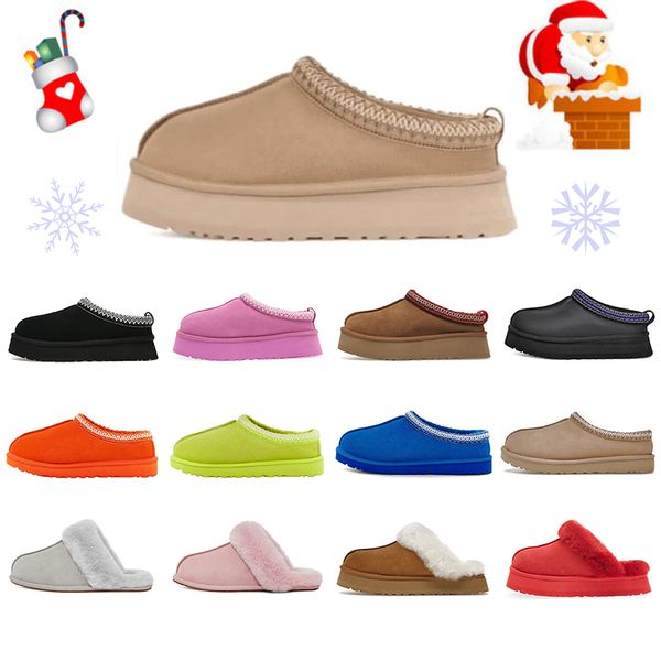 

boots designer tasman slippers chestnut fur slides sheepskin shearling tazz mules women men ultra mini platform slip-on shoes suede upper co, Black