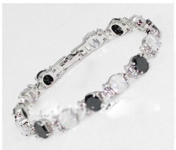 

18k white gold plated fine jewelry white black crystal bracelet 75quot6679042