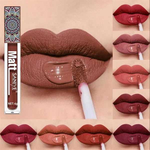 

waterproof matte nude lip gloss brown nude pigment dark red long lasting velvet liquid lipstick women makeup lips glaze294d