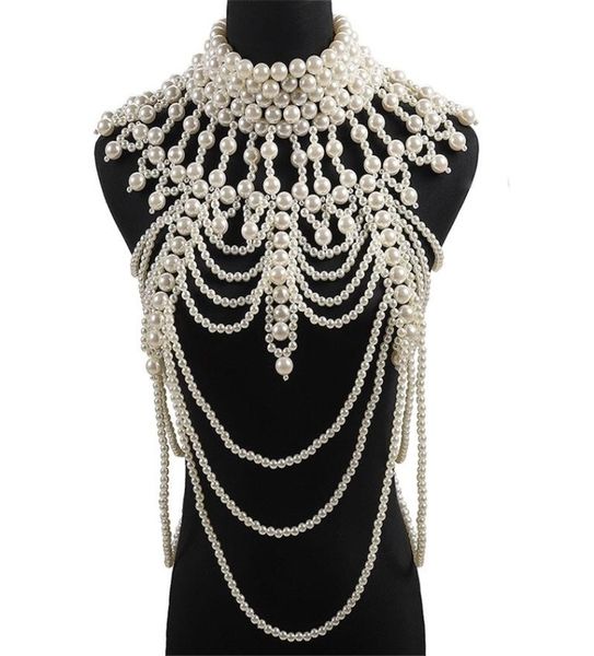

retro advanced pearls crystal body jewelry chain sexyhandmade beaded women bridal wedding dress large necklace jewelry accessor 222204816, Golden;silver